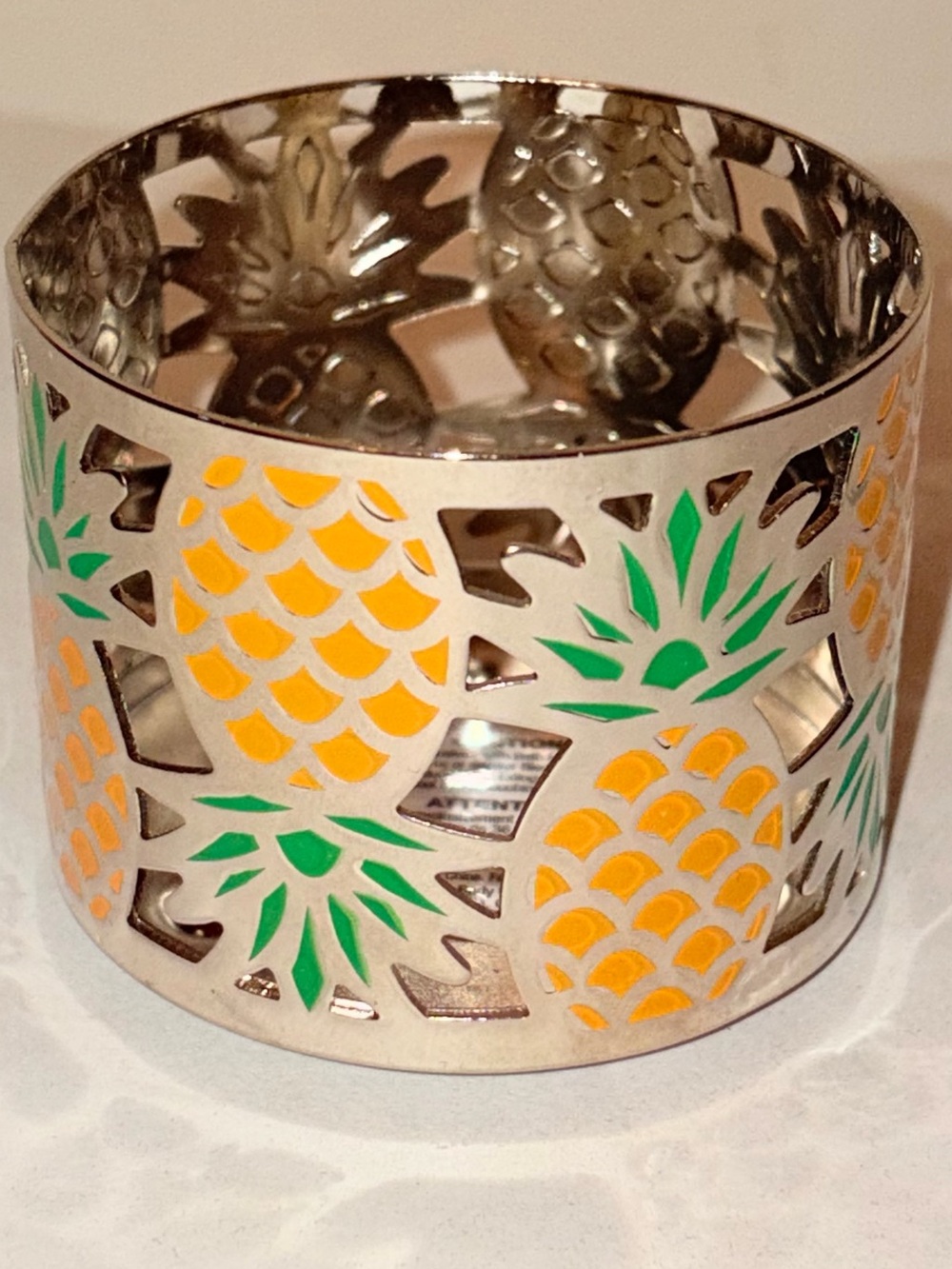Retired Bath & Body Works Silver & Enamel Pineapple Small Candle Holder